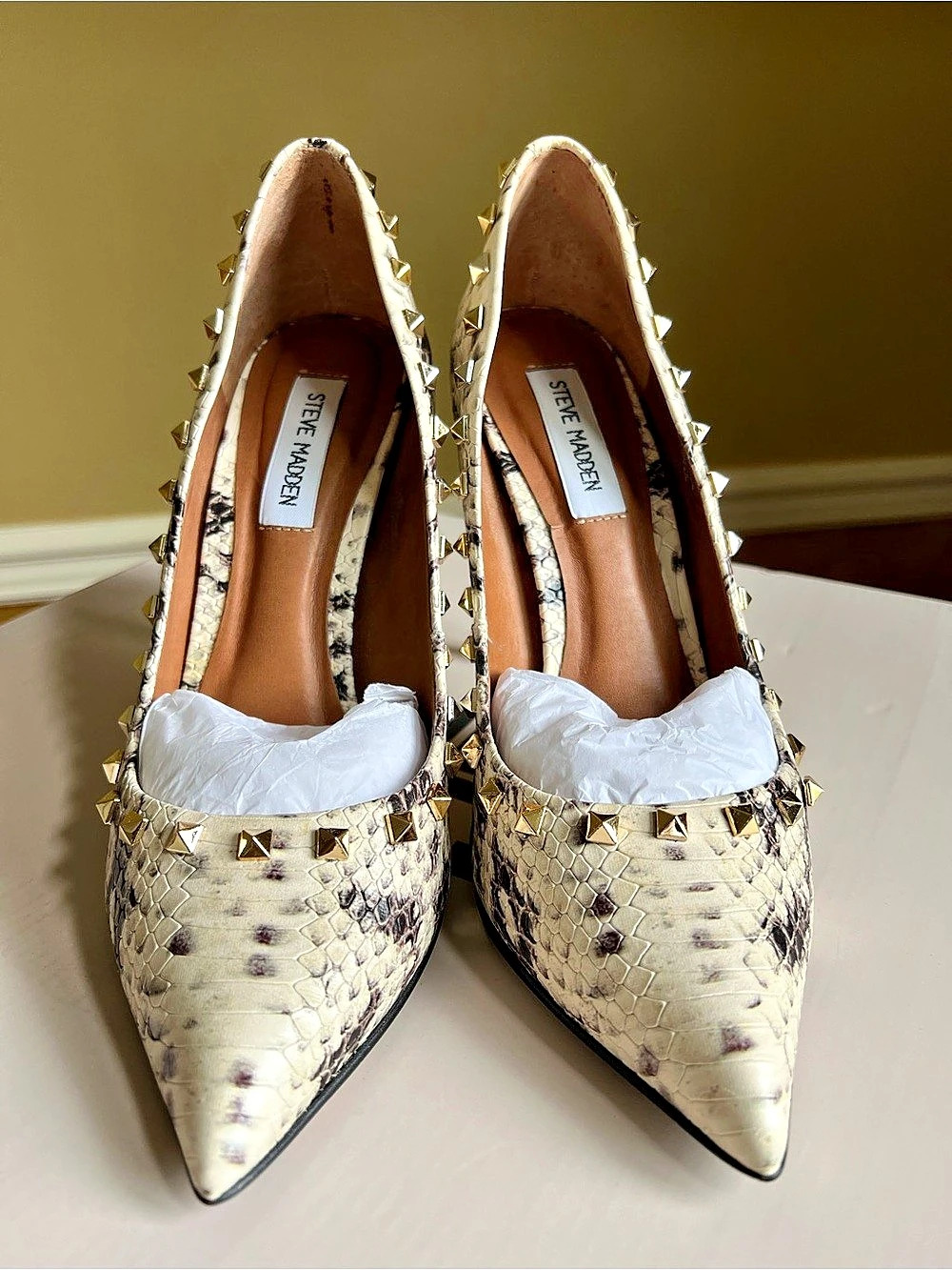Steve Madden Proto-S Studded Snakeskin Print Heels US 9.0